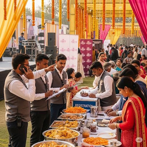 Event management crew coordinating a large celebration