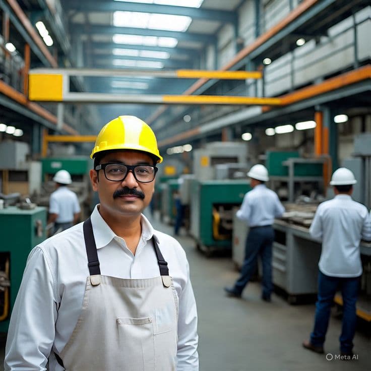 Factory worker in safety gear ready for a shift